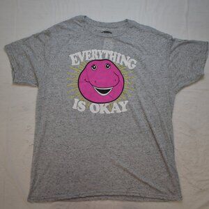Barney Adult Everything Is Okay Semi-Burnout Cool Dinosaur Gray Shirt New